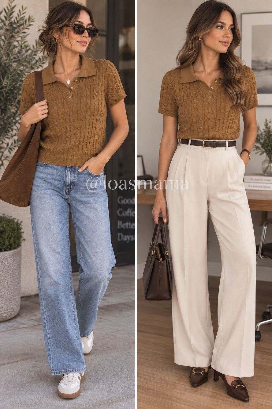 Calvin Klein Cable Knit Polo Sweater Top Camel Brown Size L Runs Small preppy